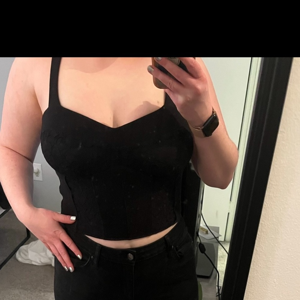 Anthropologie Black Fitted Crop Tank Top